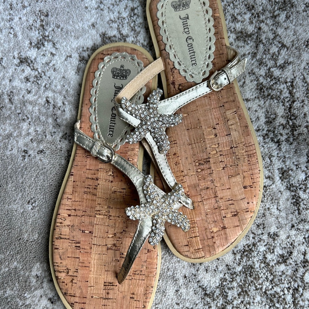 Juicy Couture Gold Rhinestone Starfish Sandals